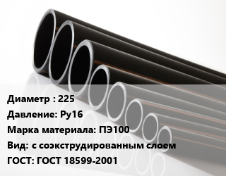 Труба полиэтиленовая 225 Ру16 ПЭ100 с соэкструдированным слоем ГОСТ: ГОСТ 18599-2001, 11 цена от 6171 ₼ / м, где купить, условия доставки в Баку и Бакинская области